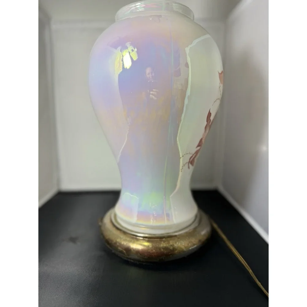 Vintage‎ 80s large chinoiserie Floral Table Lamp ginger jar Hollywood Regency